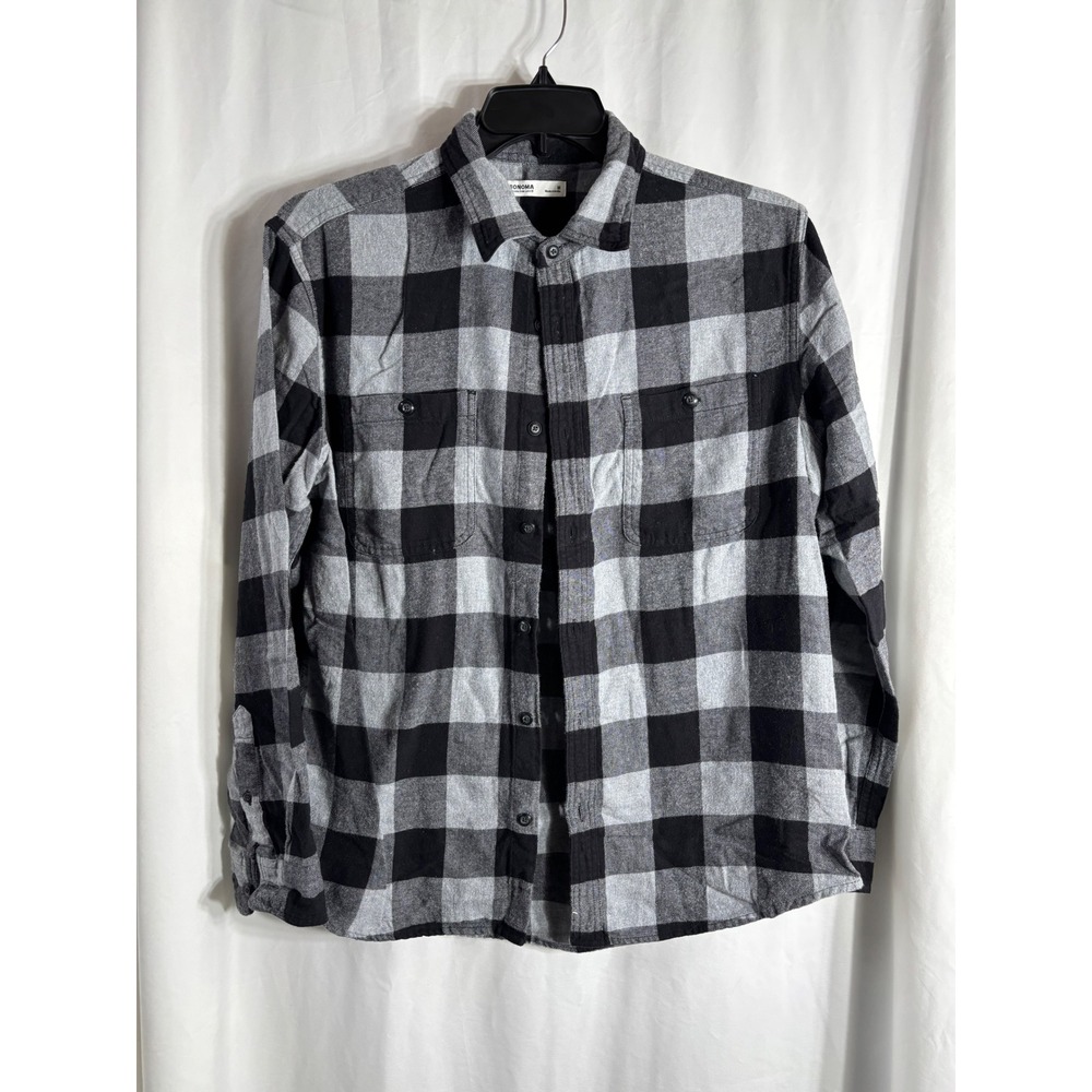 SONOMA Goods For‎ Life Women's Size M Black Gray Buffalo Plaid Flannel LS